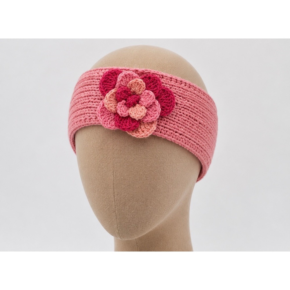 C.C Exclusives Pink Crochet Flower Headband 100% Cotton Ear Warmer Boho